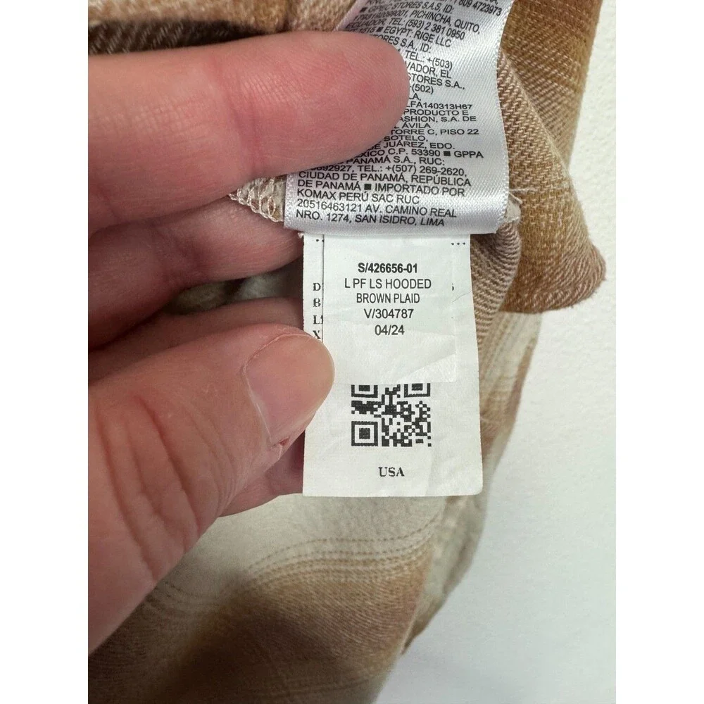 Old Navy Girls XL Hooded Flannel Shirt Cream Tan Plaid Button Front Long Sleeve